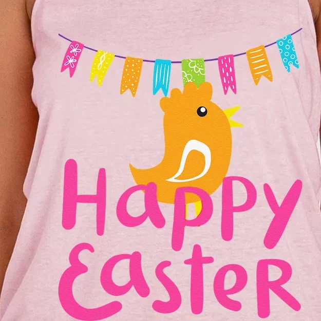 Happy Easter With Easter Eggs Women's Knotted Racerback Tank