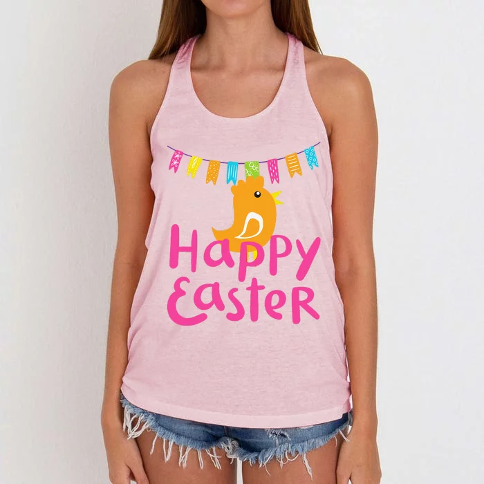 Happy Easter With Easter Eggs Women's Knotted Racerback Tank