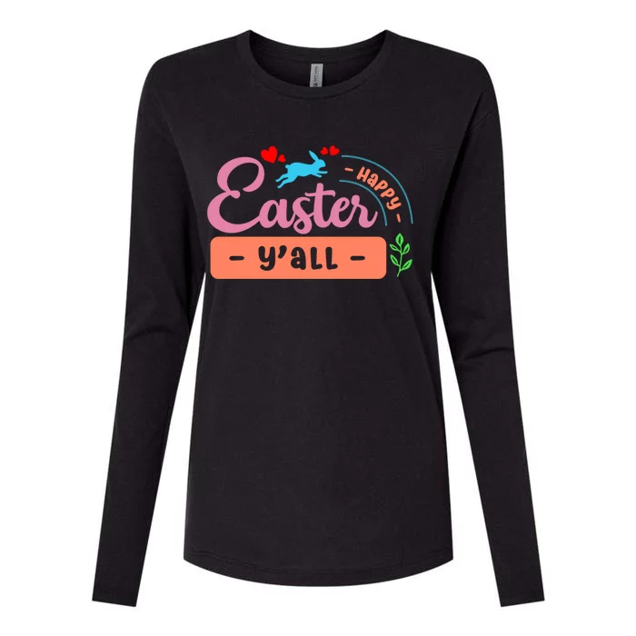 Happy Easter Y'all Wishes Bunny Rabbit Blessings Cute Gift Womens Cotton Relaxed Long Sleeve T-Shirt