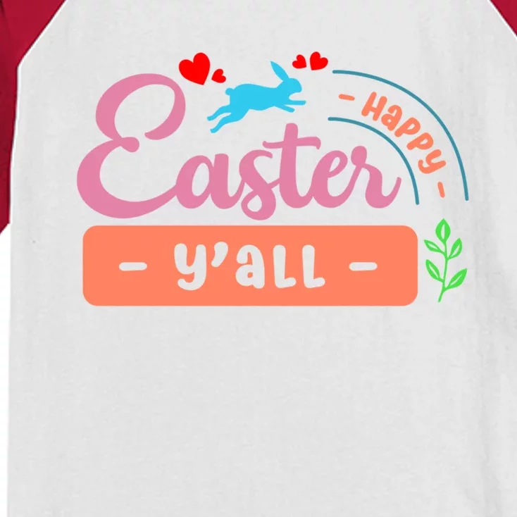 Happy Easter Y'all Wishes Bunny Rabbit Blessings Cute Gift Kids Colorblock Raglan Jersey