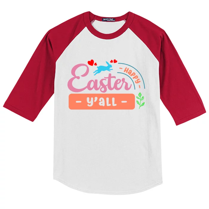 Happy Easter Y'all Wishes Bunny Rabbit Blessings Cute Gift Kids Colorblock Raglan Jersey