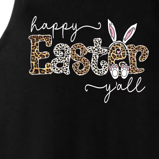 Happy Easter Y'all Leopard Funny Bunny Rabbit Eggs Hunting Ladies Tri-Blend Wicking Tank