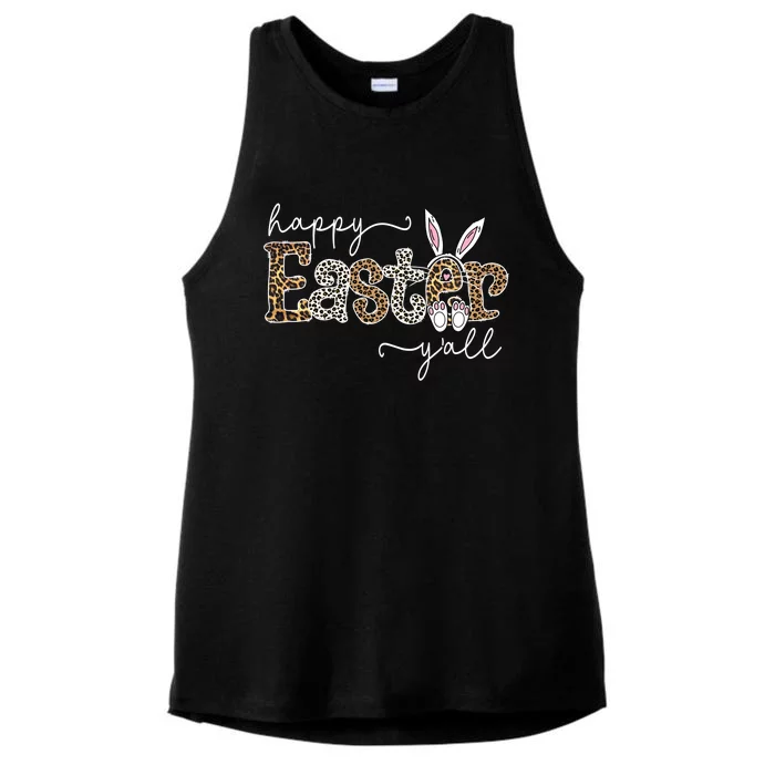 Happy Easter Y'all Leopard Funny Bunny Rabbit Eggs Hunting Ladies Tri-Blend Wicking Tank