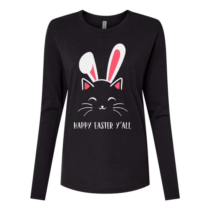 Happy Easter Y'all Funny Cat Bunny Ears Womens Cotton Relaxed Long Sleeve T-Shirt