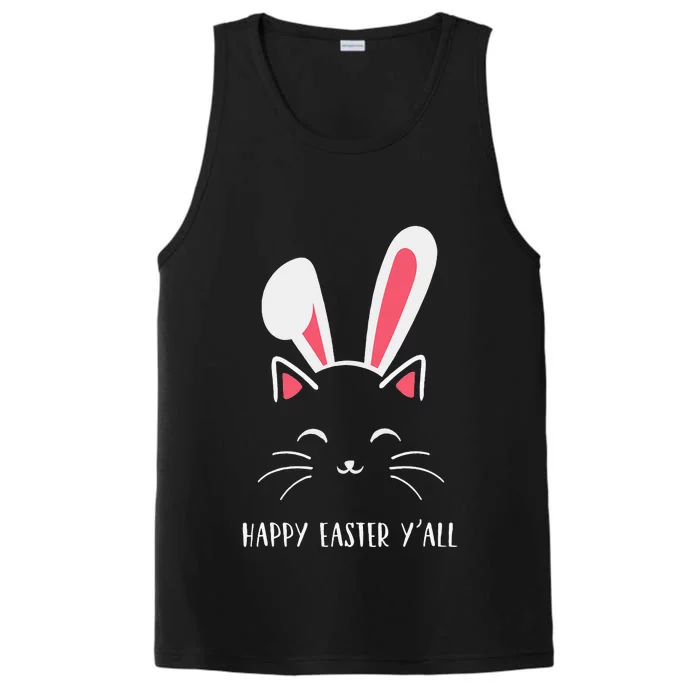 Happy Easter Y'all Funny Cat Bunny Ears Performance Tank