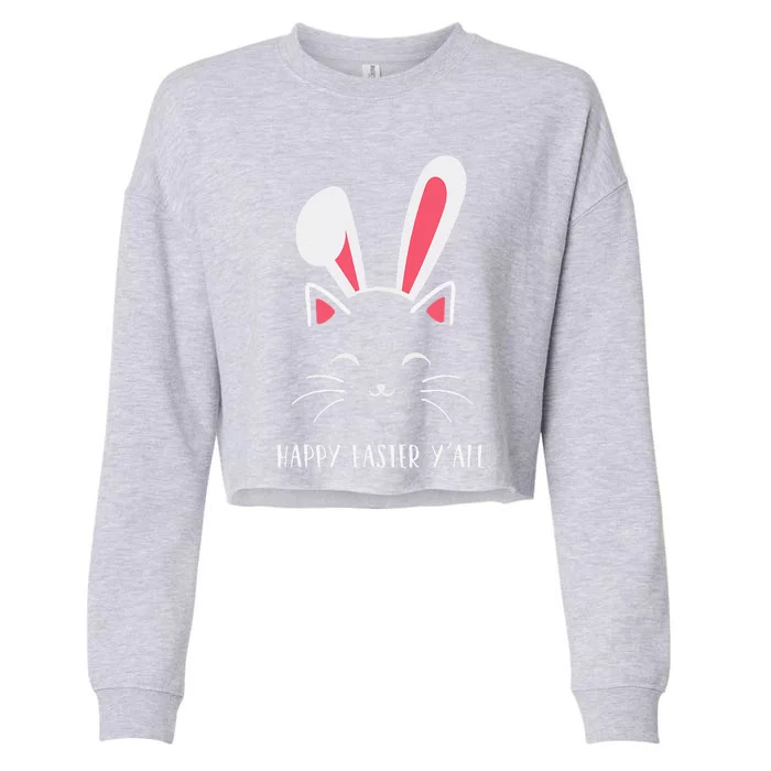 Happy Easter Y'all Funny Cat Bunny Ears Cropped Pullover Crew