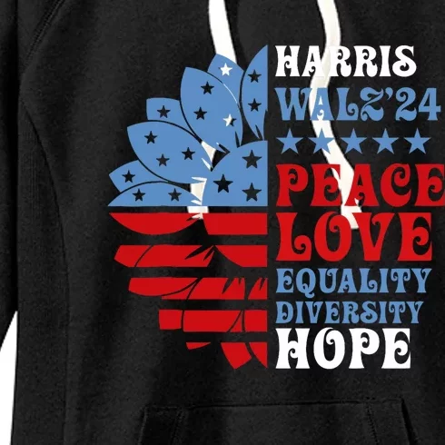 Harriswaltz Forward 2024 Kamala Harris Peace Love Women's Fleece Hoodie