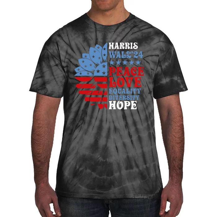 Harriswaltz Forward 2024 Kamala Harris Peace Love Tie-Dye T-Shirt