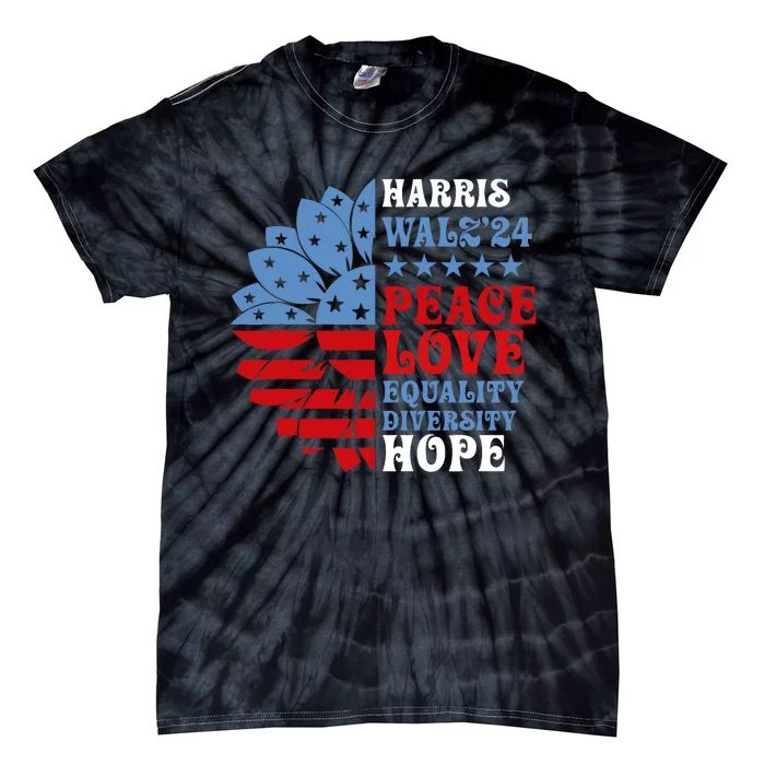 Harriswaltz Forward 2024 Kamala Harris Peace Love Tie-Dye T-Shirt