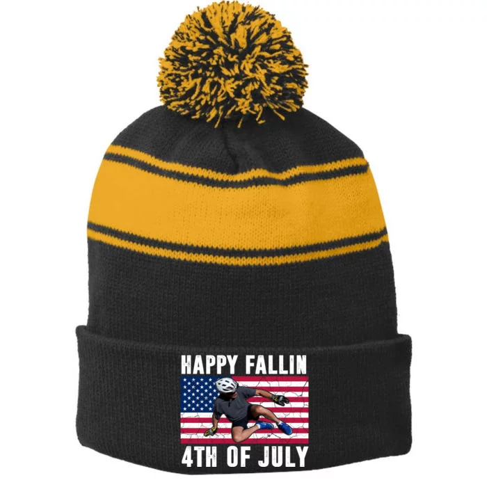 Happy Fallen 4th Of July Funny Joe Biden Bicycle Stripe Pom Pom Beanie