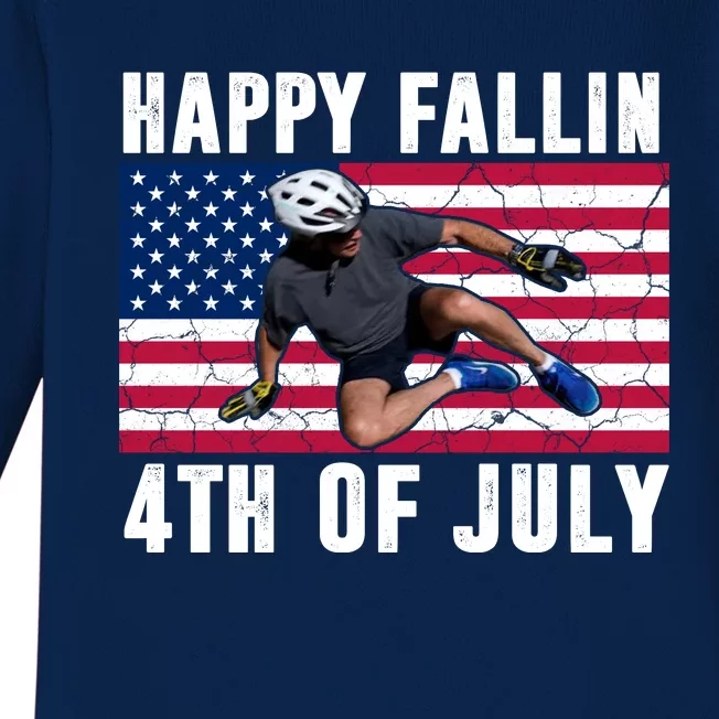 Happy Fallen 4th Of July Funny Joe Biden Bicycle Baby Long Sleeve Bodysuit