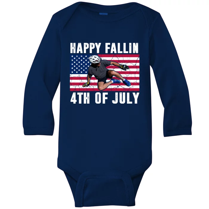 Happy Fallen 4th Of July Funny Joe Biden Bicycle Baby Long Sleeve Bodysuit