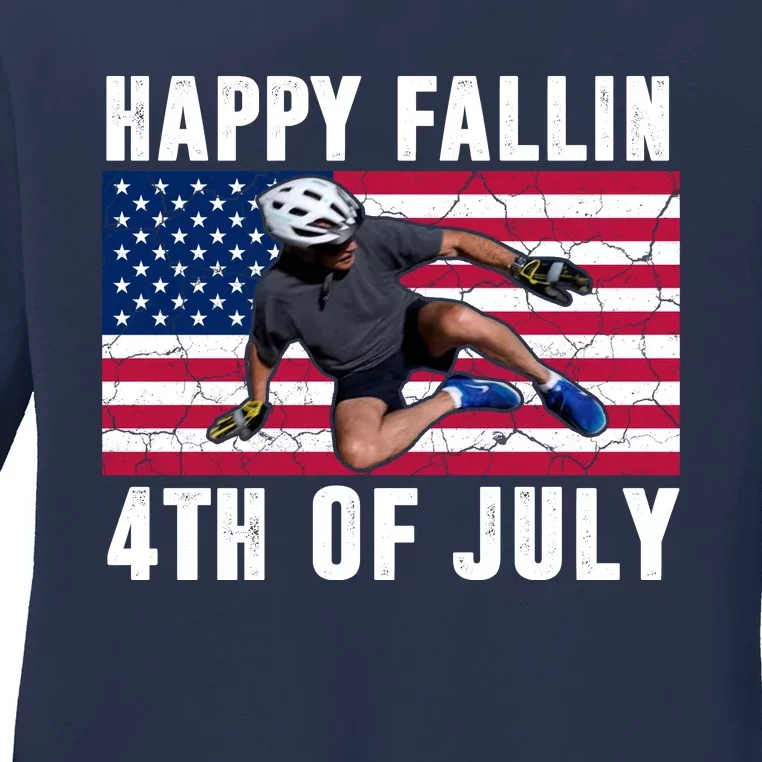 Happy Fallen 4th Of July Funny Joe Biden Bicycle Ladies Long Sleeve Shirt