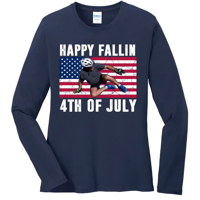 Happy Fallen 4th Of July Funny Joe Biden Bicycle Ladies Long Sleeve Shirt