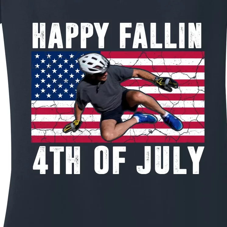 Happy Fallen 4th Of July Funny Joe Biden Bicycle Women's V-Neck T-Shirt