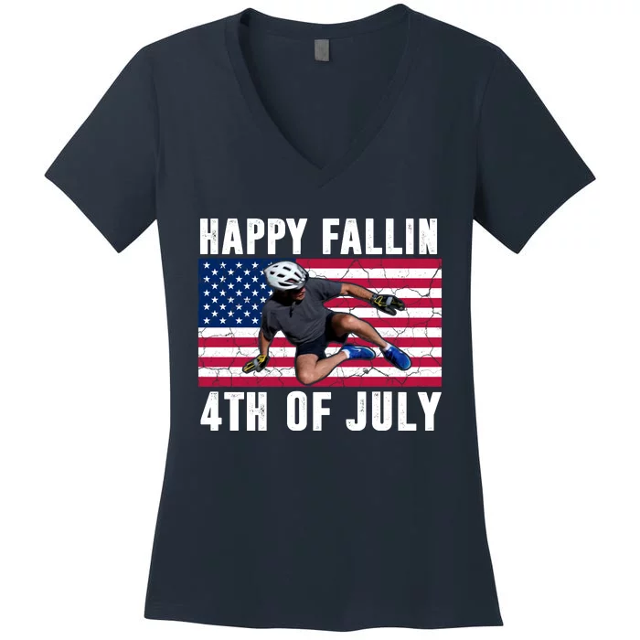 Happy Fallen 4th Of July Funny Joe Biden Bicycle Women's V-Neck T-Shirt