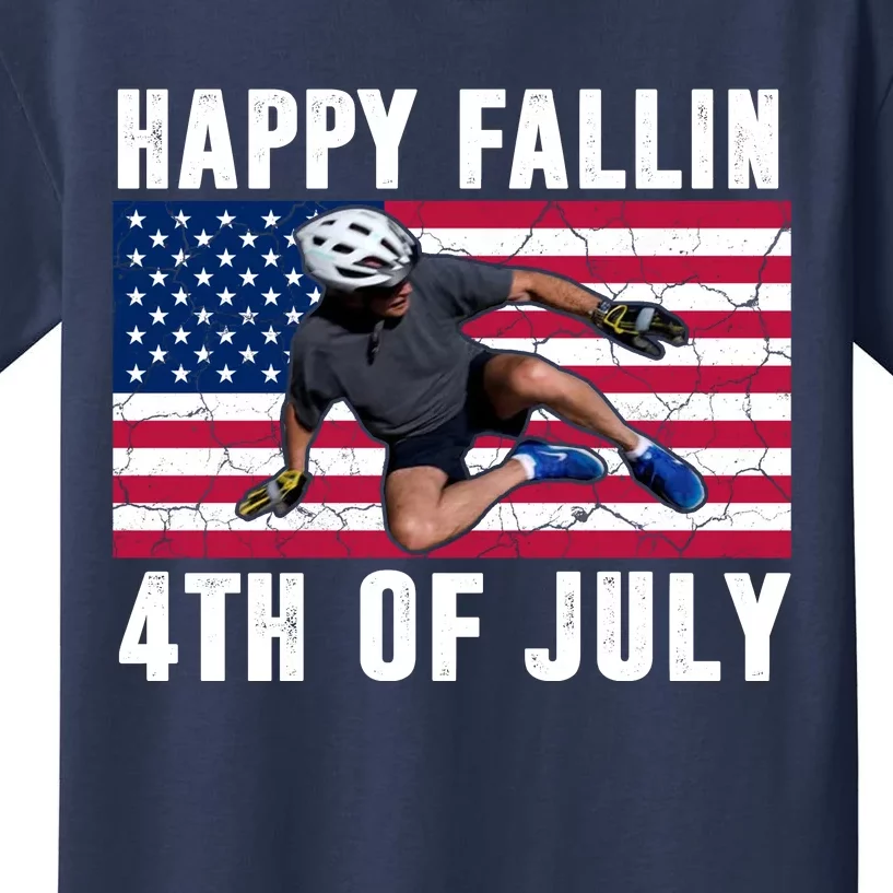 Happy Fallen 4th Of July Funny Joe Biden Bicycle Kids T-Shirt