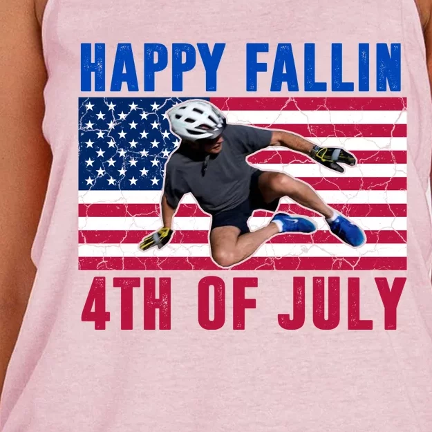 Happy Fallen 4th Of July Funny Joe Biden Bicycle Women's Knotted Racerback Tank