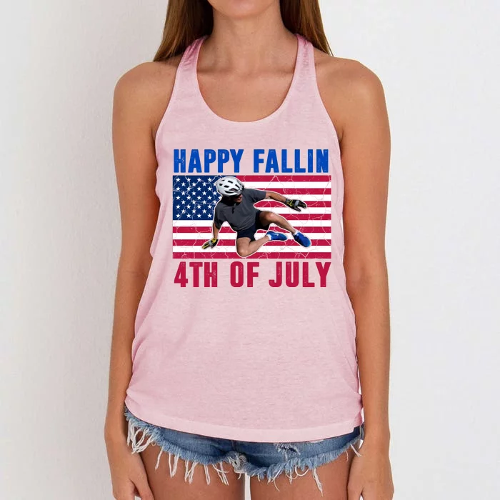 Happy Fallen 4th Of July Funny Joe Biden Bicycle Women's Knotted Racerback Tank