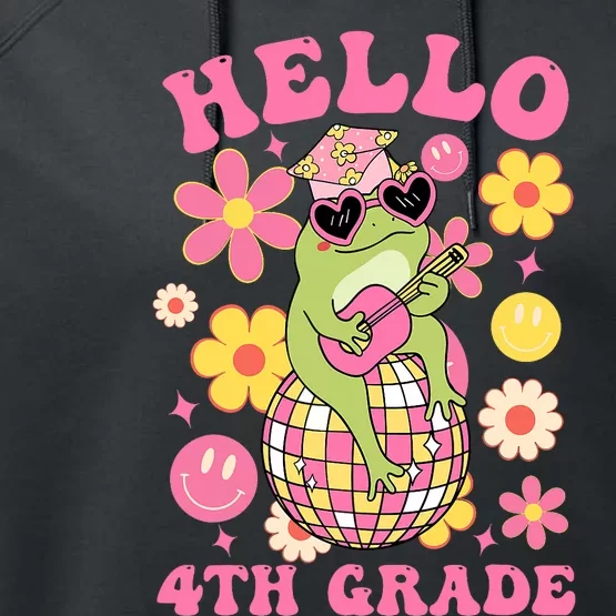 Hello Fourth 4th Grade Back To School Groovy Frog Funny Performance Fleece Hoodie