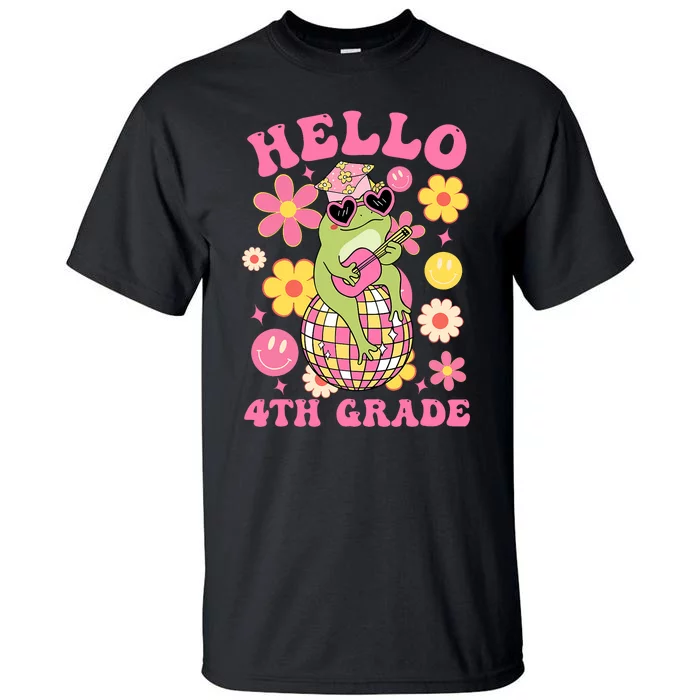 Hello Fourth 4th Grade Back To School Groovy Frog Funny Tall T-Shirt