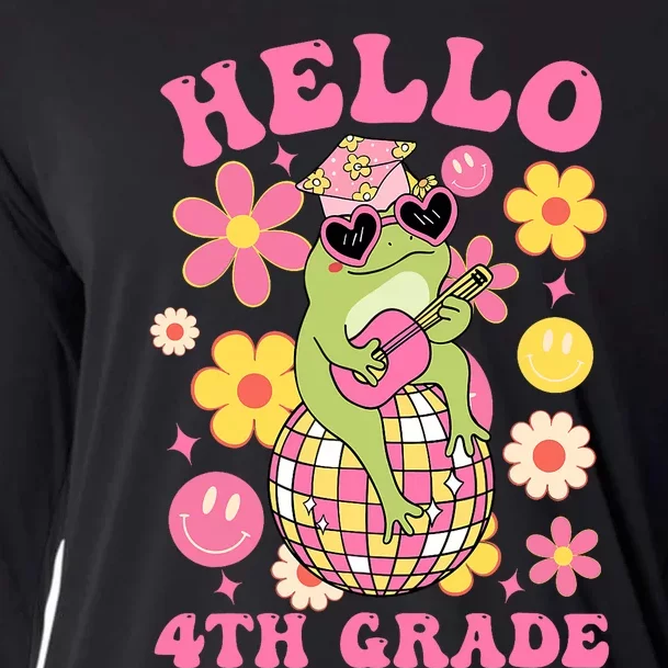 Hello Fourth 4th Grade Back To School Groovy Frog Funny Cooling Performance Long Sleeve Crew