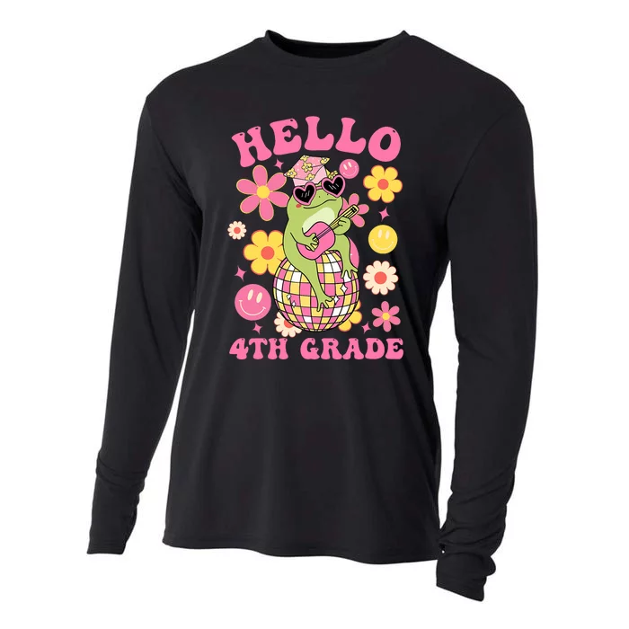 Hello Fourth 4th Grade Back To School Groovy Frog Funny Cooling Performance Long Sleeve Crew