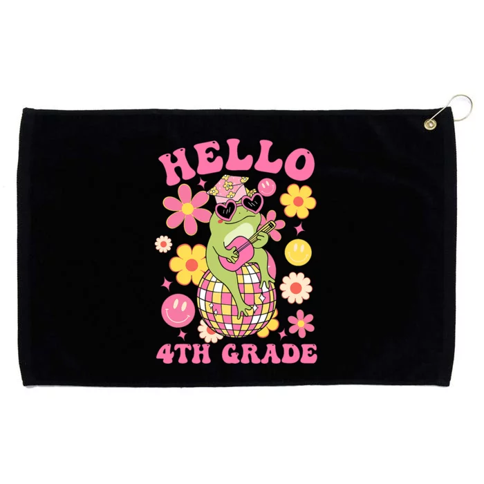 Hello Fourth 4th Grade Back To School Groovy Frog Funny Grommeted Golf Towel