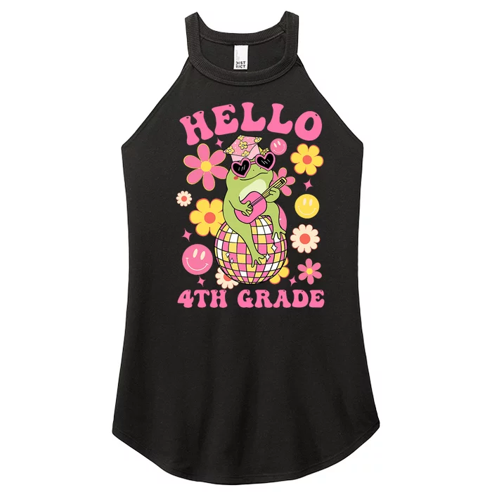 Hello Fourth 4th Grade Back To School Groovy Frog Funny Women’s Perfect Tri Rocker Tank