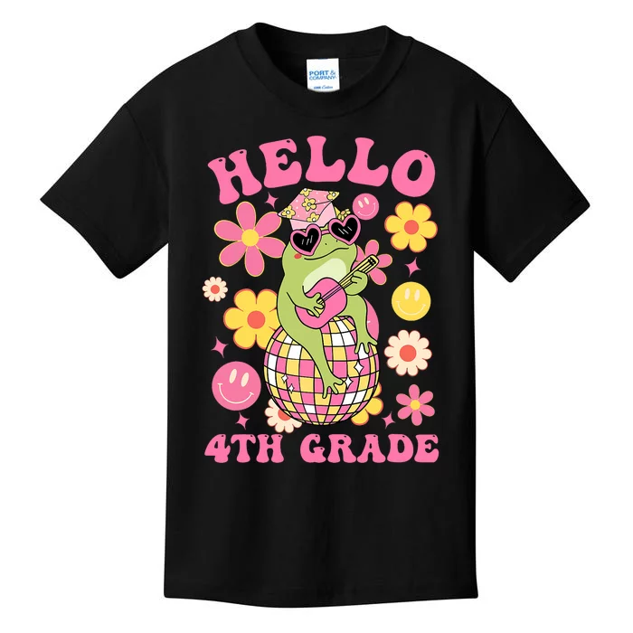 Hello Fourth 4th Grade Back To School Groovy Frog Funny Kids T-Shirt