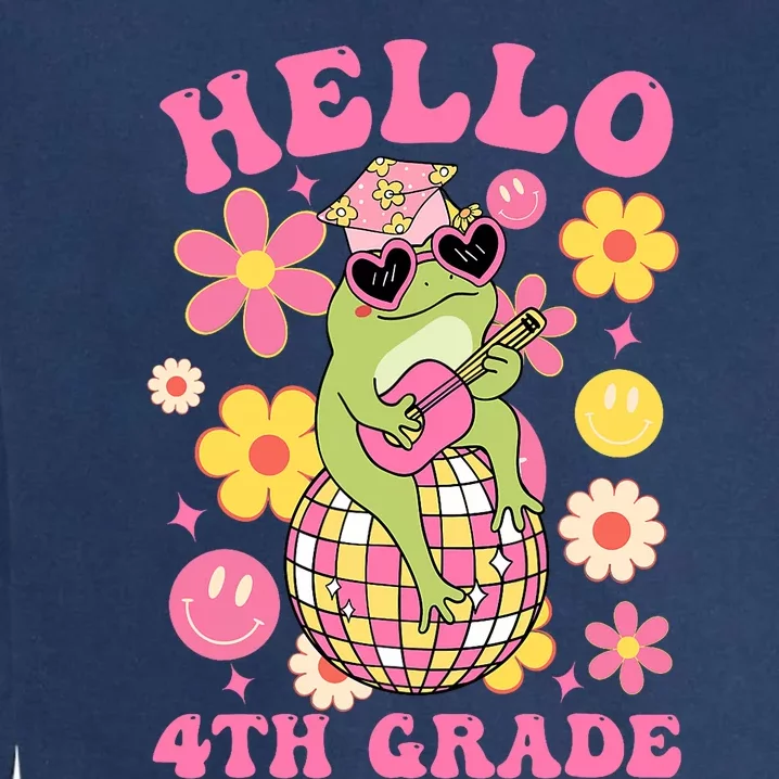 Hello Fourth 4th Grade Back To School Groovy Frog Funny Garment-Dyed Sweatshirt