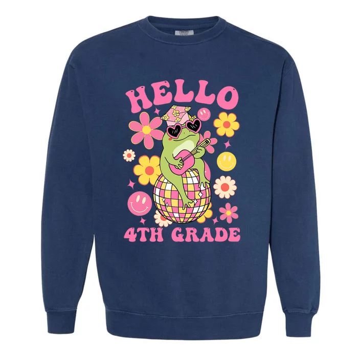 Hello Fourth 4th Grade Back To School Groovy Frog Funny Garment-Dyed Sweatshirt