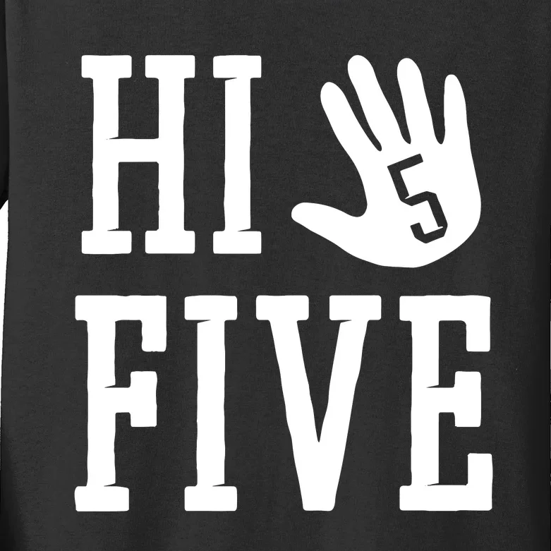 Hi Five 5 Years Old 5th Birthday Kids Long Sleeve Shirt