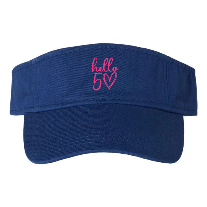 Hello Fifty 50th Birthday Big Pink Heart Gift Valucap Bio-Washed Visor