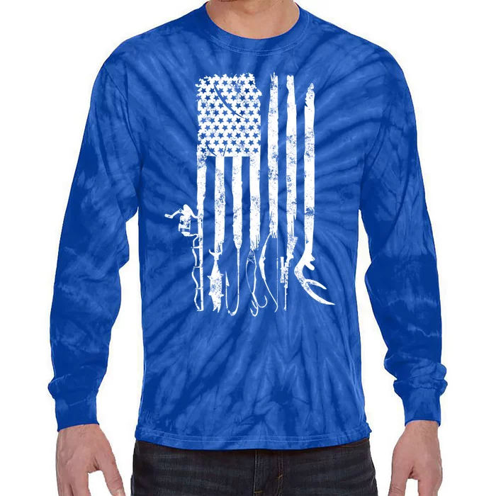 Hunting Fishing American Flag Patriotic Great Gift Tie-Dye Long Sleeve Shirt