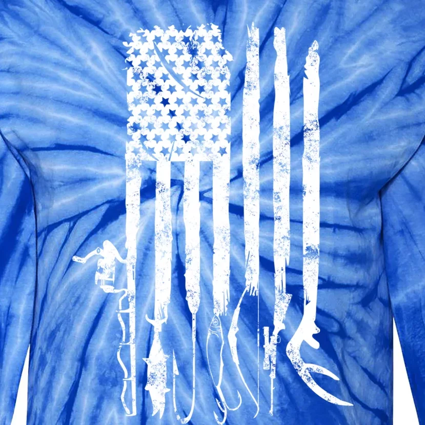 Hunting Fishing American Flag Patriotic Great Gift Tie-Dye Long Sleeve Shirt