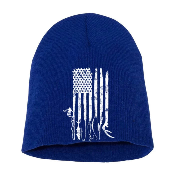 Hunting Fishing American Flag Patriotic Great Gift Short Acrylic Beanie