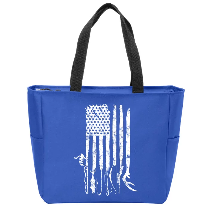 Hunting Fishing American Flag Patriotic Great Gift Zip Tote Bag