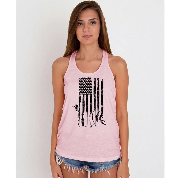 Hunting Fishing American Flag Patriotic Great Gift Women's Knotted Racerback Tank