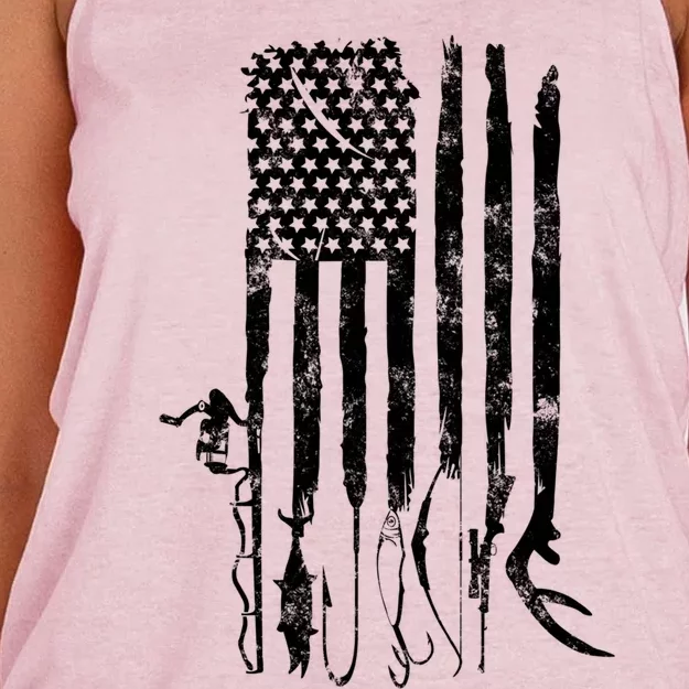 Hunting Fishing American Flag Patriotic Great Gift Women's Knotted Racerback Tank