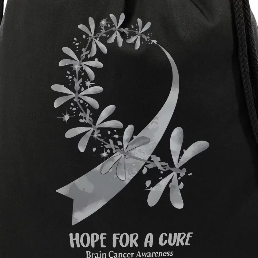 Hope For A Cure Brain Cancer Awareness Cancer Support Gray Ribbon Drawstring Bag