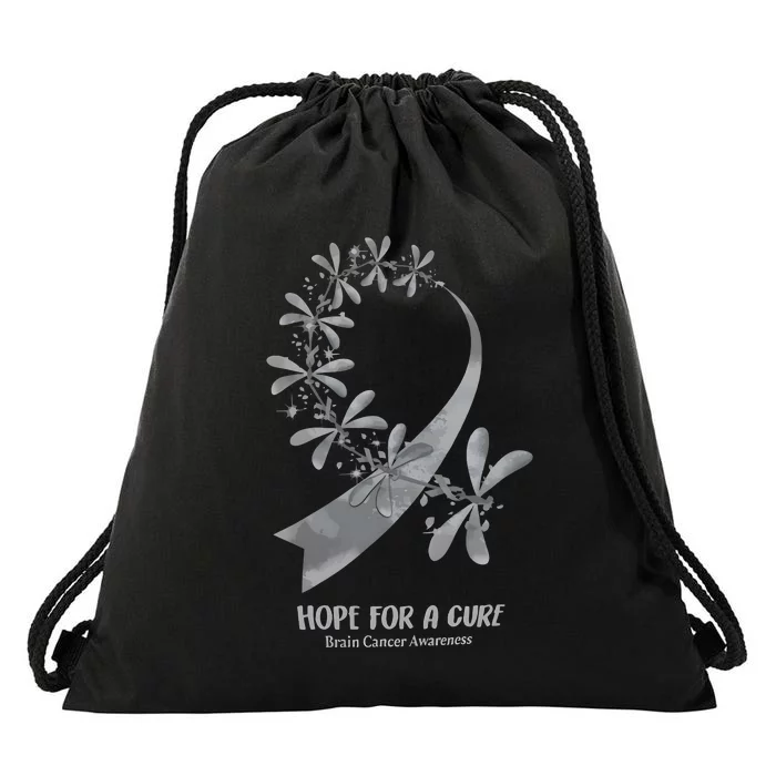 Hope For A Cure Brain Cancer Awareness Cancer Support Gray Ribbon Drawstring Bag