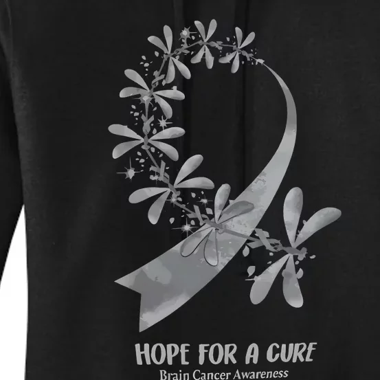 Hope For A Cure Brain Cancer Awareness Cancer Support Gray Ribbon Women's Pullover Hoodie