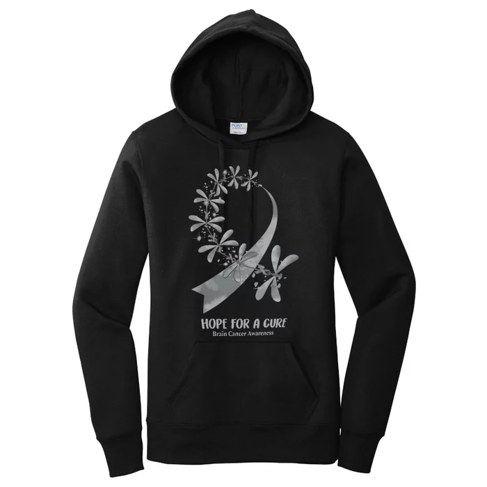 Hope For A Cure Brain Cancer Awareness Cancer Support Gray Ribbon Women's Pullover Hoodie