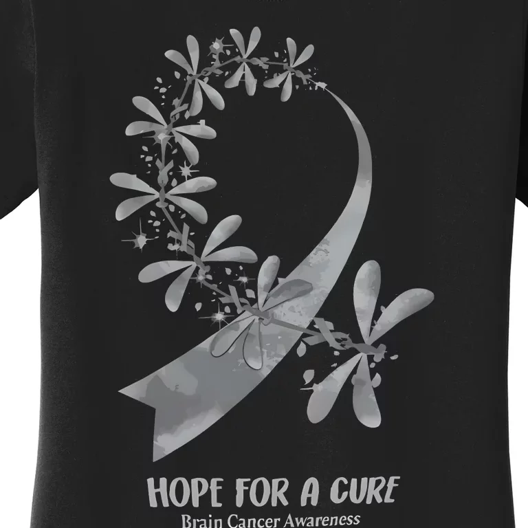 Hope For A Cure Brain Cancer Awareness Cancer Support Gray Ribbon Women's T-Shirt