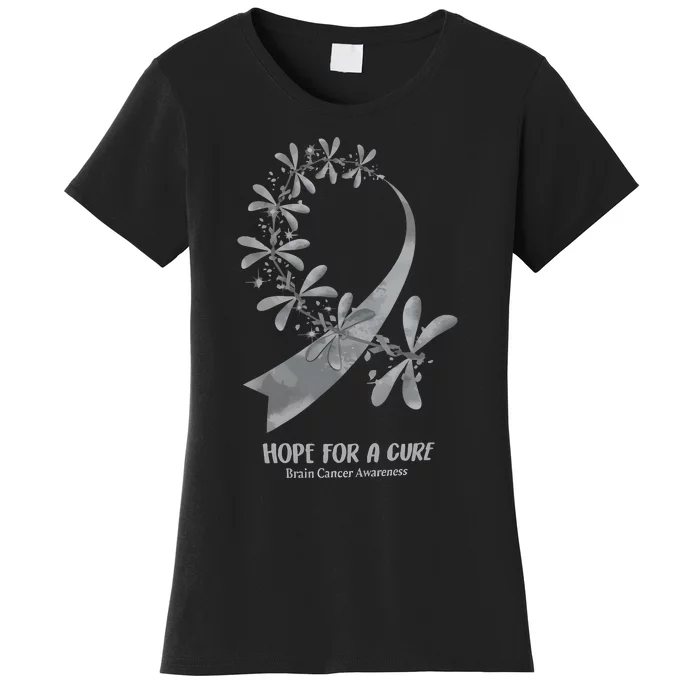 Hope For A Cure Brain Cancer Awareness Cancer Support Gray Ribbon Women's T-Shirt