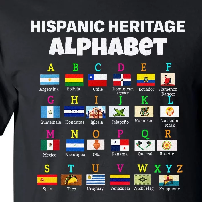 Hispanic Flag Alphabet For Teachers Educational Latin Flags Tall T-Shirt