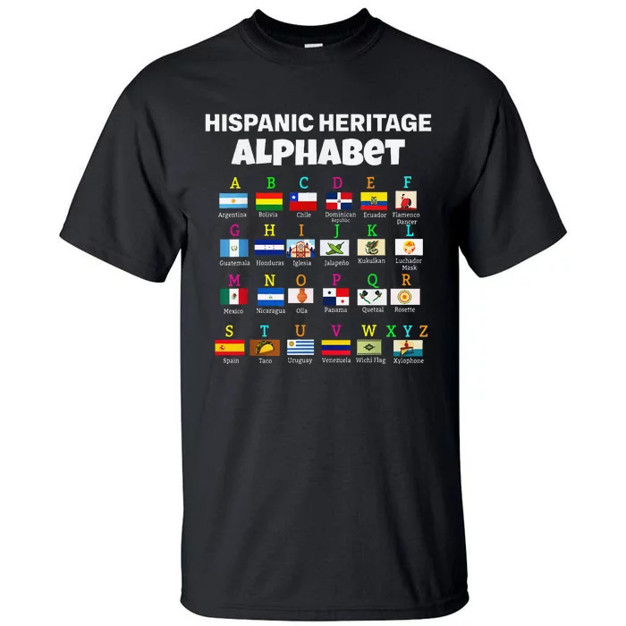 Hispanic Flag Alphabet For Teachers Educational Latin Flags Tall T-Shirt