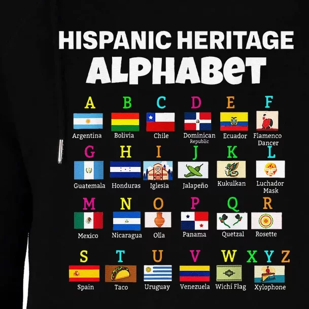 Hispanic Flag Alphabet For Teachers Educational Latin Flags Womens Funnel Neck Pullover Hood