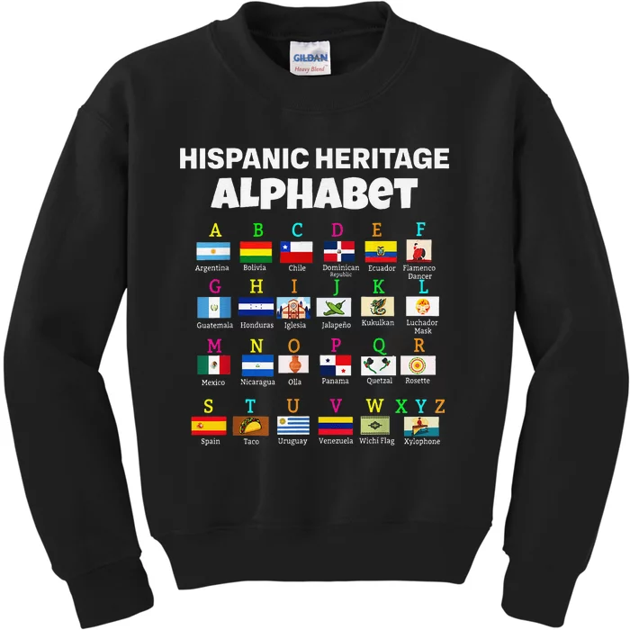 Hispanic Flag Alphabet For Teachers Educational Latin Flags Kids Sweatshirt